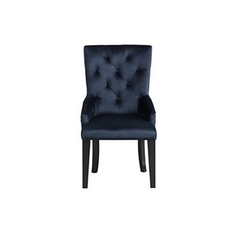 HomeRoots Tufted Dark Blue and Black Upholstered Velvet Dining Parsons Chair