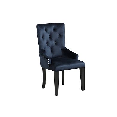 HomeRoots Tufted Dark Blue and Black Upholstered Velvet Dining Parsons Chair