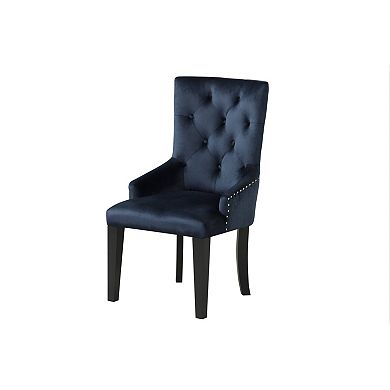 HomeRoots Tufted Dark Blue and Black Upholstered Velvet Dining Parsons Chair
