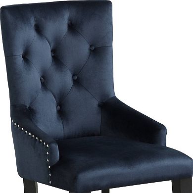 HomeRoots Tufted Dark Blue and Black Upholstered Velvet Dining Parsons Chair