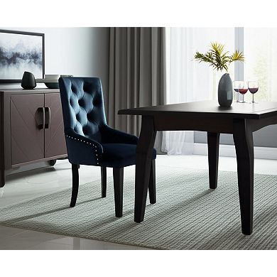 HomeRoots Tufted Dark Blue and Black Upholstered Velvet Dining Parsons Chair