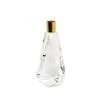 HomeRoots 8" Clear And Gold Geo Faceted Crystal Tabletop Taper Candlestick