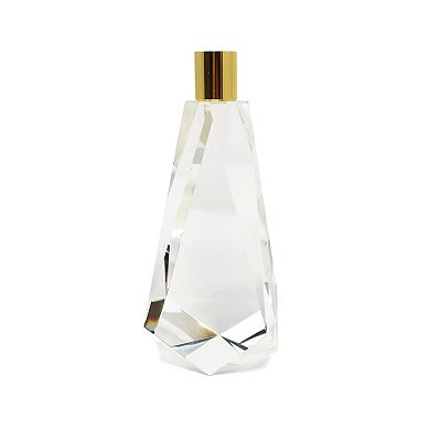 HomeRoots 8" Clear And Gold Geo Faceted Crystal Tabletop Taper Candlestick