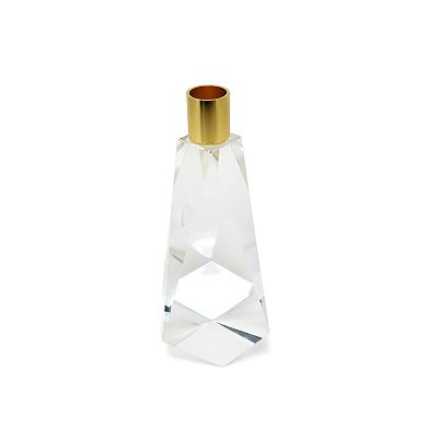 HomeRoots 8" Clear And Gold Geo Faceted Crystal Tabletop Taper Candlestick