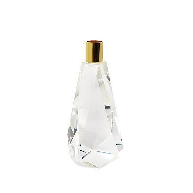 HomeRoots 8" Clear And Gold Geo Faceted Crystal Tabletop Taper Candlestick