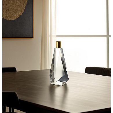 HomeRoots 8" Clear And Gold Geo Faceted Crystal Tabletop Taper Candlestick