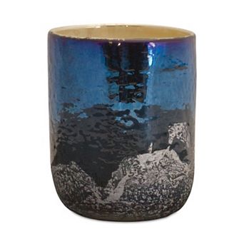 HomeRoots 5" Navy Blue And Silver Abstract Glass Tabletop Pillar Candle Holder