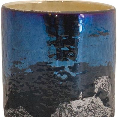 HomeRoots 5" Navy Blue And Silver Abstract Glass Tabletop Pillar Candle Holder