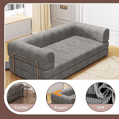Corduroy Sleeper Sofa Bed with High-Density Foam - Fixed Frame Convertible Sofa for Living Room