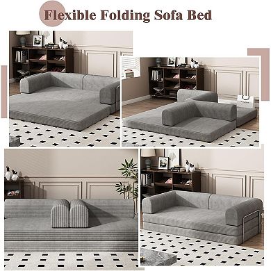 Corduroy Sleeper Sofa Bed with High-Density Foam - Fixed Frame Convertible Sofa for Living Room