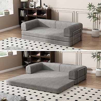 Corduroy Sleeper Sofa Bed with High-Density Foam - Fixed Frame Convertible Sofa for Living Room