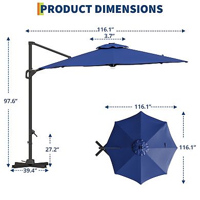 10FT Heavy Duty Offset Patio Umbrella,Aluminum Frame, Easy Tilt,Cantilever Hanging for Backyard Pool