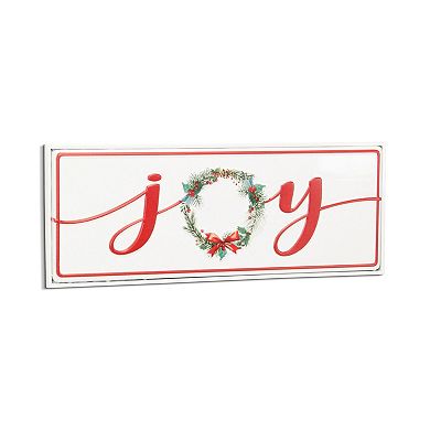 HomeRoots 7" X 19" White and Red Christmas Joy Metal Wall Decor
