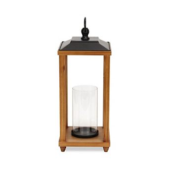 HomeRoots 21" Brown And Black Geometric Metal And Solid Wood Tabletop Lantern Candle Holder