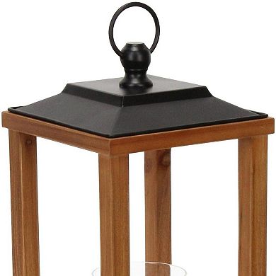 HomeRoots 21" Brown And Black Geometric Metal And Solid Wood Tabletop Lantern Candle Holder