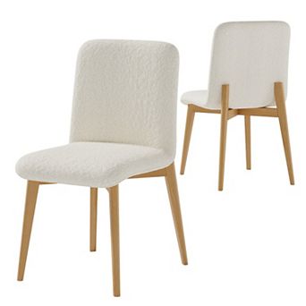 HomeRoots Set of Two Off White And Natural Boucle Upholstered Dining Side Chairs