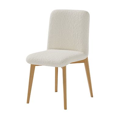 HomeRoots Set of Two Off White And Natural Boucle Upholstered Dining Side Chairs