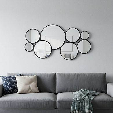 HomeRoots Set Of Eight Black Metal Round Cojoined Accent Mirrors