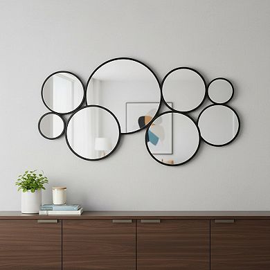 HomeRoots Set Of Eight Black Metal Round Cojoined Accent Mirrors