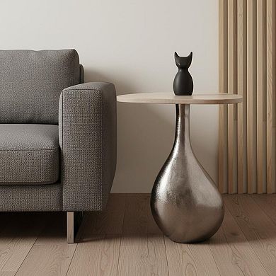 HomeRoots 22" Silver And Beige Cast Aluminum And Marble Pedestal End Table