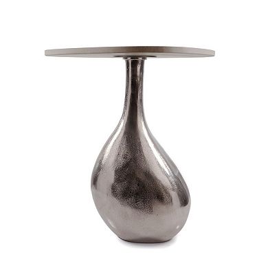 HomeRoots 22" Silver And Beige Cast Aluminum And Marble Pedestal End Table