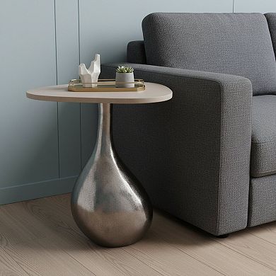 HomeRoots 22" Silver And Beige Cast Aluminum And Marble Pedestal End Table