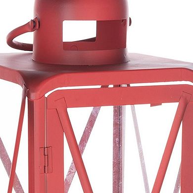 HomeRoots Set of Two Red Geometric Metal Centerpiece Lantern Candle Holders
