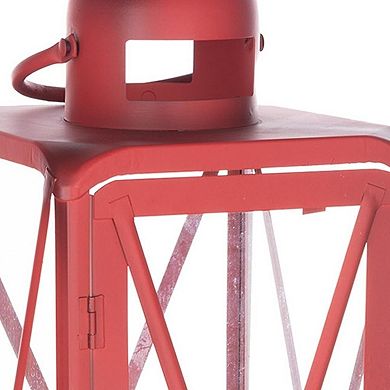 HomeRoots Set of Two Red Geometric Metal Centerpiece Lantern Candle Holders