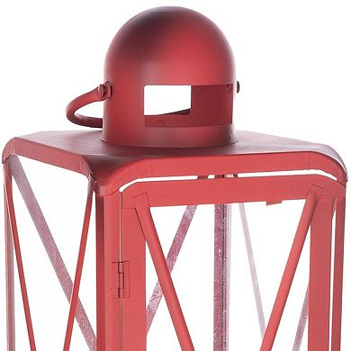 HomeRoots Set of Two Red Geometric Metal Centerpiece Lantern Candle Holders