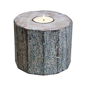 HomeRoots 5" Brown And White Solid Wood Tabletop Tealight Candle Holder