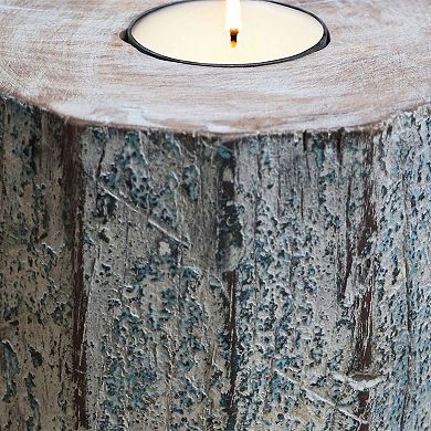 HomeRoots 5" Brown And White Solid Wood Tabletop Tealight Candle Holder