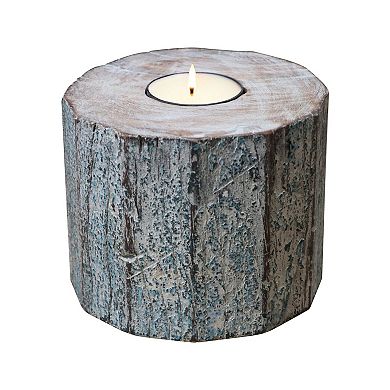 HomeRoots 5" Brown And White Solid Wood Tabletop Tealight Candle Holder