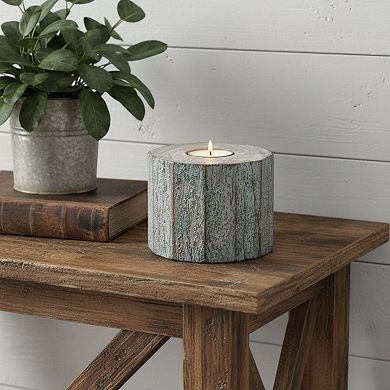 HomeRoots 5" Brown And White Solid Wood Tabletop Tealight Candle Holder