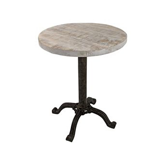 HomeRoots 22" Natural and Black Solid Wood and Metal Height Adjustable Round Pedestal End Table