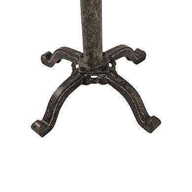 HomeRoots 22" Natural and Black Solid Wood and Metal Height Adjustable Round Pedestal End Table