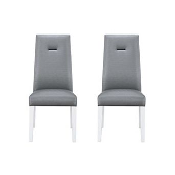 HomeRoots Set of Two Gray And White Upholstered Faux Leather Dining Side Chairs