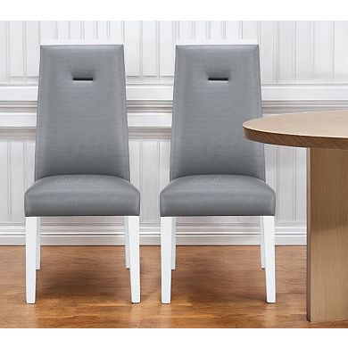 HomeRoots Set of Two Gray And White Upholstered Faux Leather Dining Side Chairs