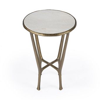 HomeRoots 23" White and Gold Distressed Marble and Aluminum Round End Table