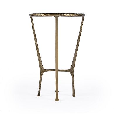 HomeRoots 23" White and Gold Distressed Marble and Aluminum Round End Table