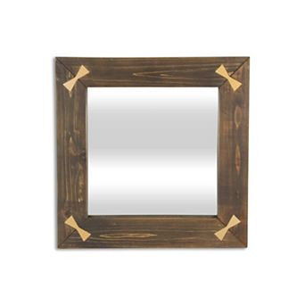 HomeRoots 22" Brown Wood With Gold Bows Square Accent Mirror