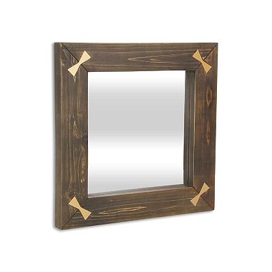 HomeRoots 22" Brown Wood With Gold Bows Square Accent Mirror