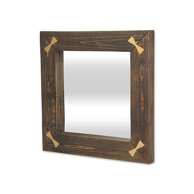 HomeRoots 22" Brown Wood With Gold Bows Square Accent Mirror