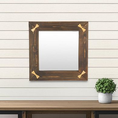 HomeRoots 22" Brown Wood With Gold Bows Square Accent Mirror