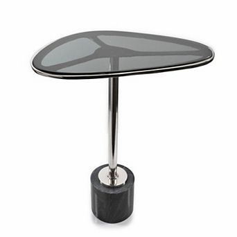 HomeRoots 22" Smoky Black and Silver Aluminum Glass and Marble Pedestal End Table