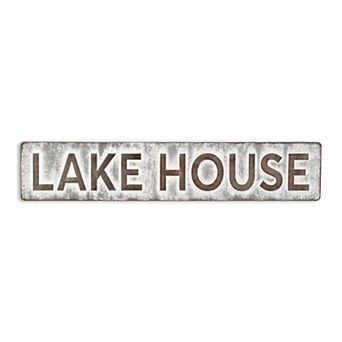 HomeRoots 7" X 36" Gray Lake House Galvanized Metal Wall Decor