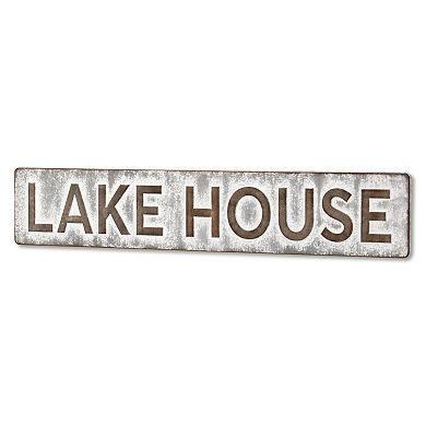 HomeRoots 7" X 36" Gray Lake House Galvanized Metal Wall Decor