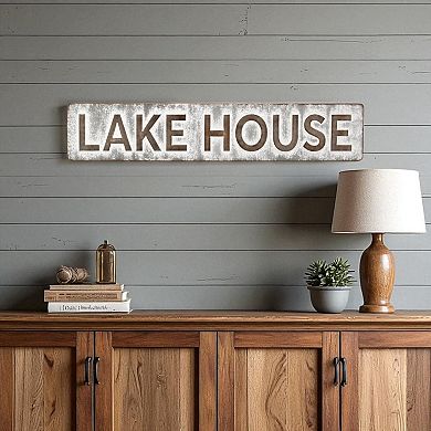 HomeRoots 7" X 36" Gray Lake House Galvanized Metal Wall Decor