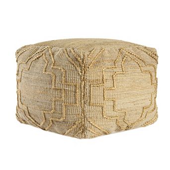 HomeRoots 18" Natural Jute Blend Cube Quatrefoil Pouf Ottoman
