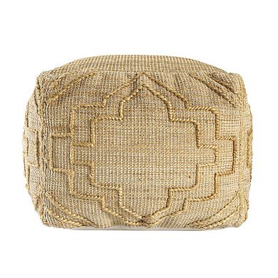 HomeRoots 18" Natural Jute Blend Cube Quatrefoil Pouf Ottoman