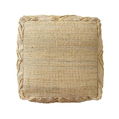 HomeRoots 18" Natural Jute Blend Cube Quatrefoil Pouf Ottoman